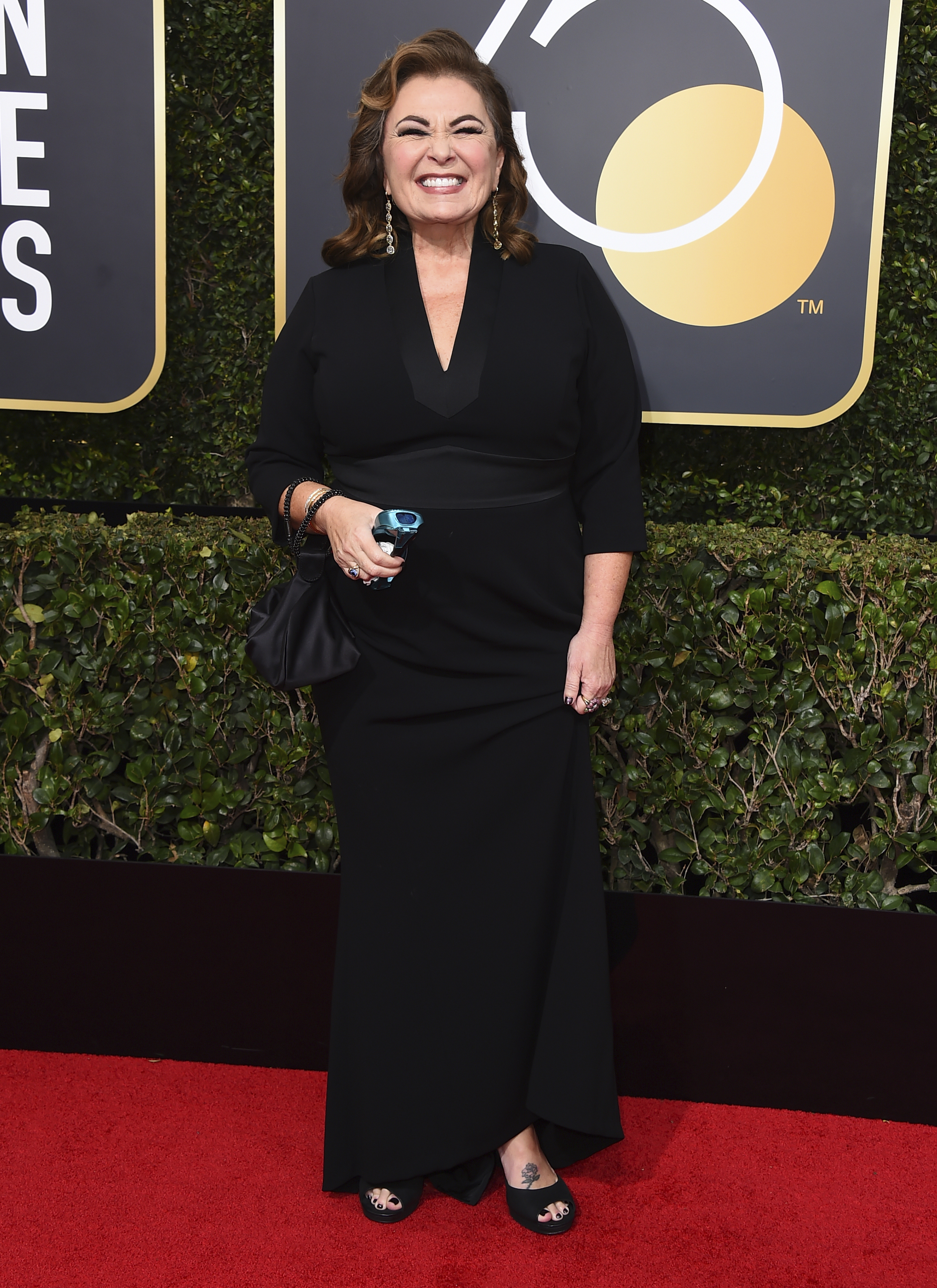 <div class="meta image-caption"><div class="origin-logo origin-image ap"><span>AP</span></div><span class="caption-text">Roseanne Barr arrives at the 75th annual Golden Globe Awards at the Beverly Hilton Hotel on Sunday, Jan. 7, 2018, in Beverly Hills, Calif. (Jordan Strauss&#47;Invision&#47;AP)</span></div>