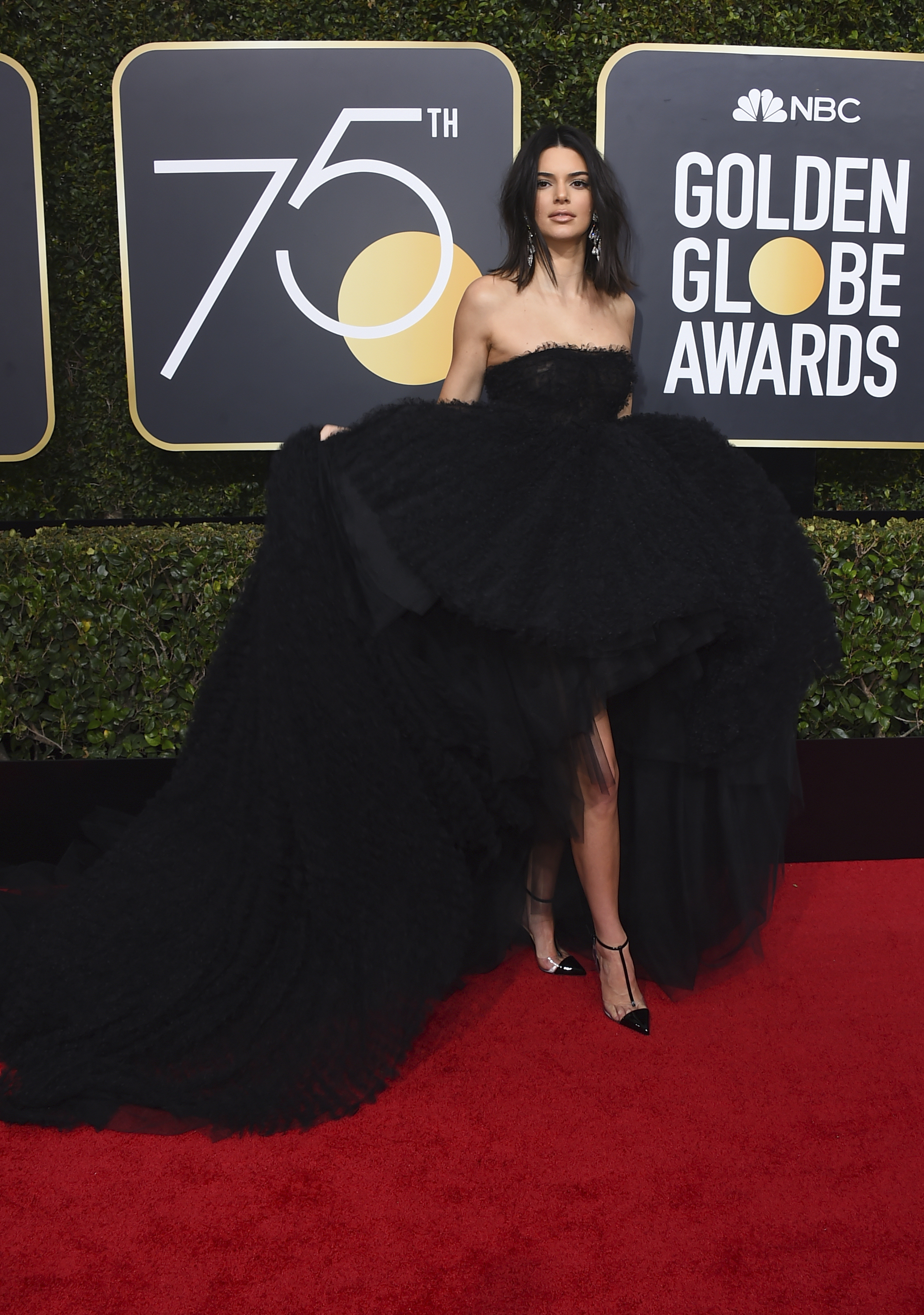 <div class="meta image-caption"><div class="origin-logo origin-image ap"><span>AP</span></div><span class="caption-text">Kendall Jenner arrives at the 75th annual Golden Globe Awards at the Beverly Hilton Hotel on Sunday, Jan. 7, 2018, in Beverly Hills, Calif. (Jordan Strauss&#47;Invision&#47;AP)</span></div>