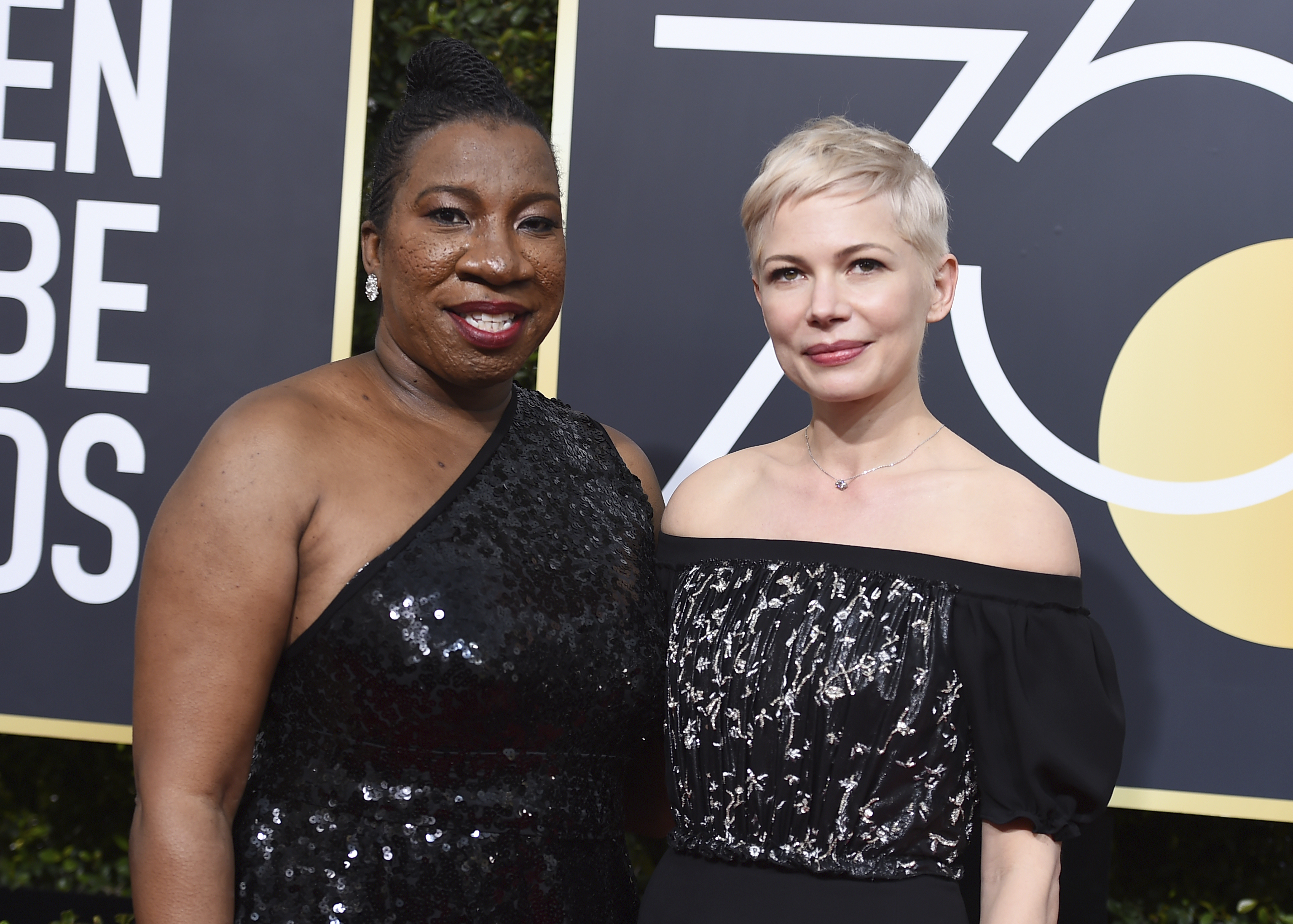 <div class="meta image-caption"><div class="origin-logo origin-image ap"><span>AP</span></div><span class="caption-text">Tarana Burke, left, and Michelle Williams arrive at the 75th annual Golden Globe Awards at the Beverly Hilton Hotel on Sunday, Jan. 7, 2018, in Beverly Hills, Calif. (Jordan Strauss&#47;Invision&#47;AP)</span></div>