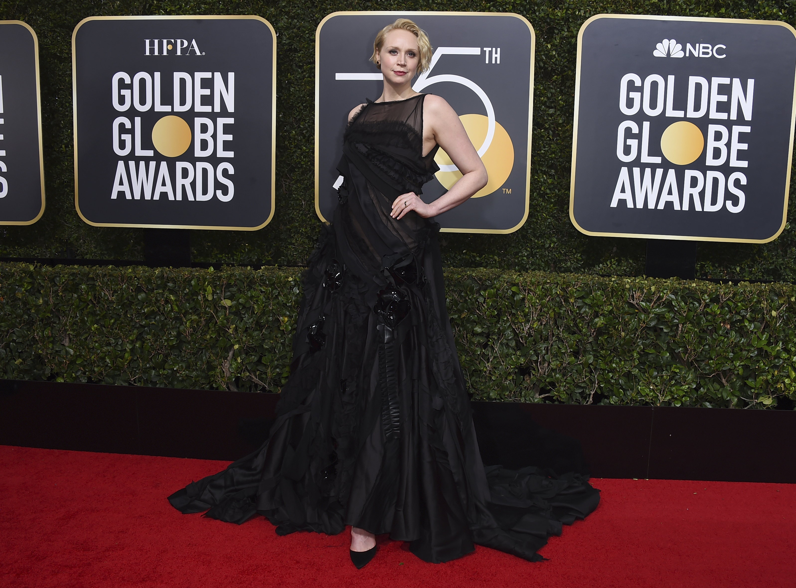 <div class="meta image-caption"><div class="origin-logo origin-image ap"><span>AP</span></div><span class="caption-text">Gwendoline Christie arrives at the 75th annual Golden Globe Awards at the Beverly Hilton Hotel on Sunday, Jan. 7, 2018, in Beverly Hills, Calif. (Jordan Strauss&#47;Invision&#47;AP)</span></div>
