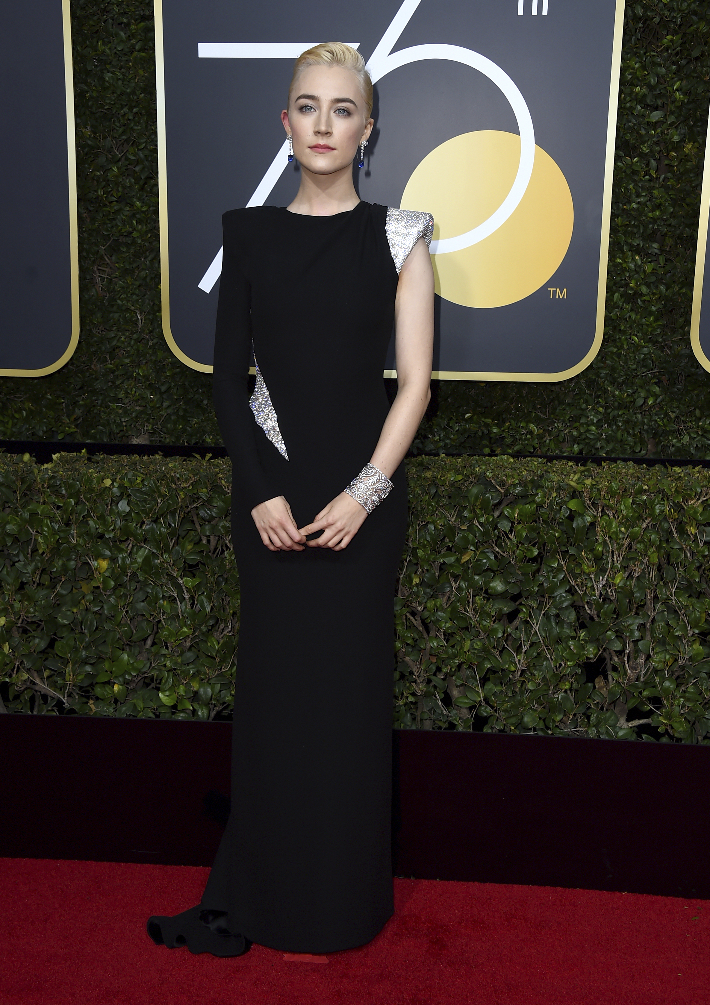 <div class="meta image-caption"><div class="origin-logo origin-image ap"><span>AP</span></div><span class="caption-text">Saoirse Ronan arrives at the 75th annual Golden Globe Awards at the Beverly Hilton Hotel on Sunday, Jan. 7, 2018, in Beverly Hills, Calif. (Jordan Strauss&#47;Invision&#47;AP)</span></div>