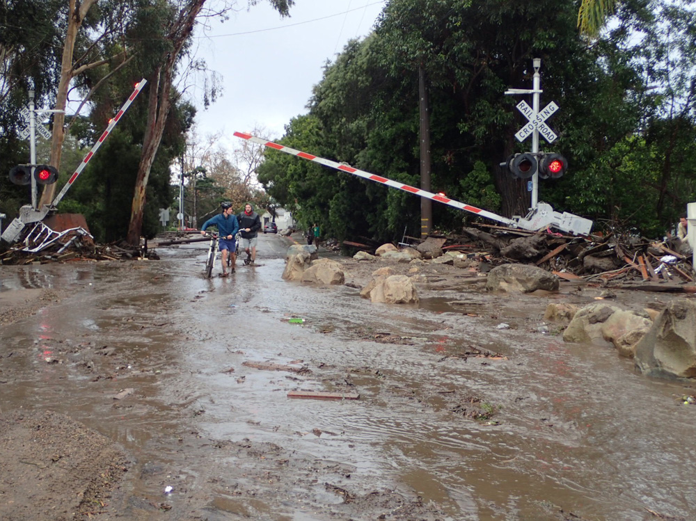 <div class='meta'><div class='origin-logo' data-origin='none'></div><span class='caption-text' data-credit='@EliasonMike/Twitter'>"The main line of the Union Pacific Railroad through Montecito is blocked with mudflow and debris due to heavy rains."</span></div>