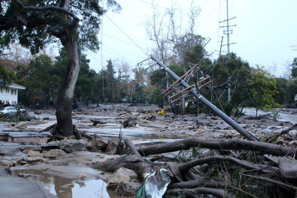 <div class='meta'><div class='origin-logo' data-origin='none'></div><span class='caption-text' data-credit='Santa Barbara Urban Hikers/Facebook'>Heavy rainfall in areas affected by the Thomas Fire have caused flooding and mudflows in Montecito.</span></div>