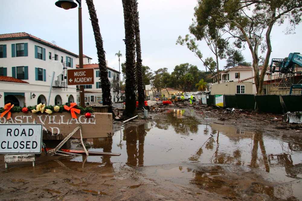 <div class='meta'><div class='origin-logo' data-origin='none'></div><span class='caption-text' data-credit='Santa Barbara Urban Hikers/Facebook'>Heavy rainfall in areas affected by the Thomas Fire have caused flooding and mudflows in Montecito.</span></div>