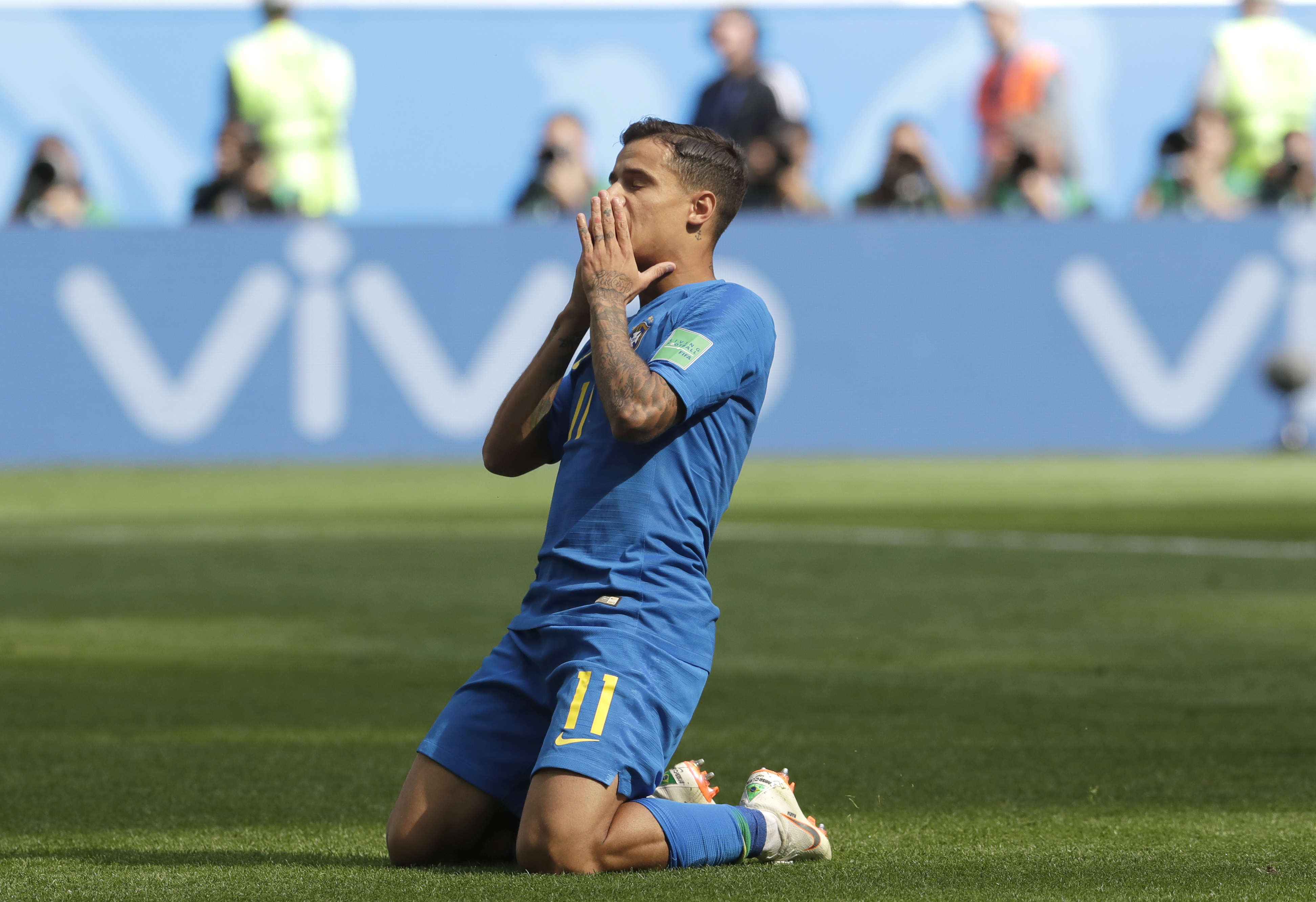<div class='meta'><div class='origin-logo' data-origin='none'></div><span class='caption-text' data-credit='Petr David Josek/AP Photo'>Brazil's Philippe Coutinho reacts after missing an opportunity to score during the group E match between Brazil and Costa Rica in the St. Petersburg Stadium on June 22.</span></div>