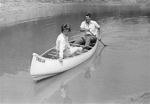<div class='meta'><div class='origin-logo' data-origin='AP'></div><span class='caption-text' data-credit='AP'>Ronald Reagan took his wife Nancy for a canoe ride on a pond at their mountain ranch near Santa Barbara</span></div>