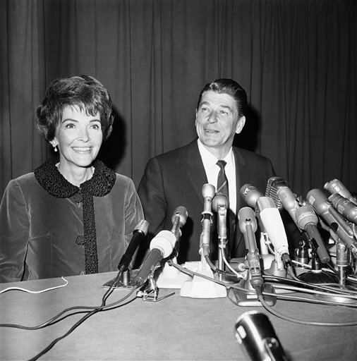 <div class='meta'><div class='origin-logo' data-origin='AP'></div><span class='caption-text' data-credit='AP'>Ronald Reagan is joined by his wife Nancy at a press conference circa 1960s.</span></div>