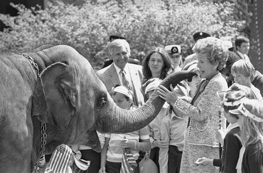 <div class='meta'><div class='origin-logo' data-origin='AP'></div><span class='caption-text' data-credit='Associated Press'>Nancy Reagan at the London Zoo.</span></div>