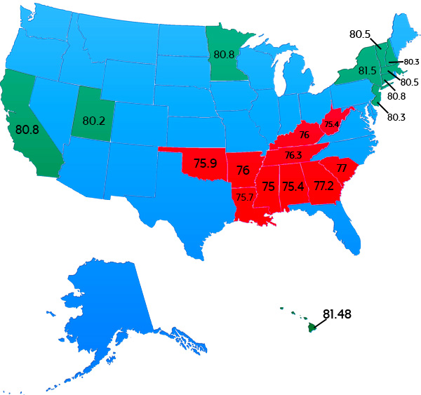 The Longest and Shortest Life Expectancies in the United States