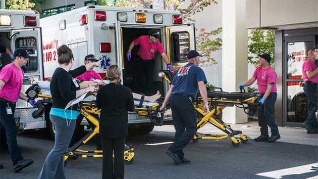 A patient is wheeled into the Emergency Room at Mercy Medical Center. 