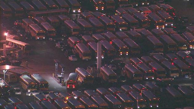 Los Angeles Unified School District school bus depot in Gardena, California.