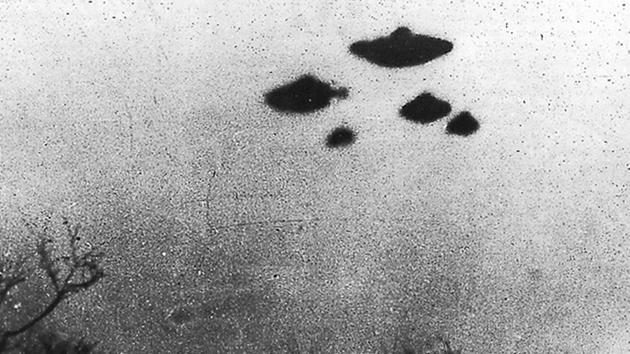 A photo released by the CIA shows unidentified flying objects in the skies over Sheffield, England on March 4, 1962.