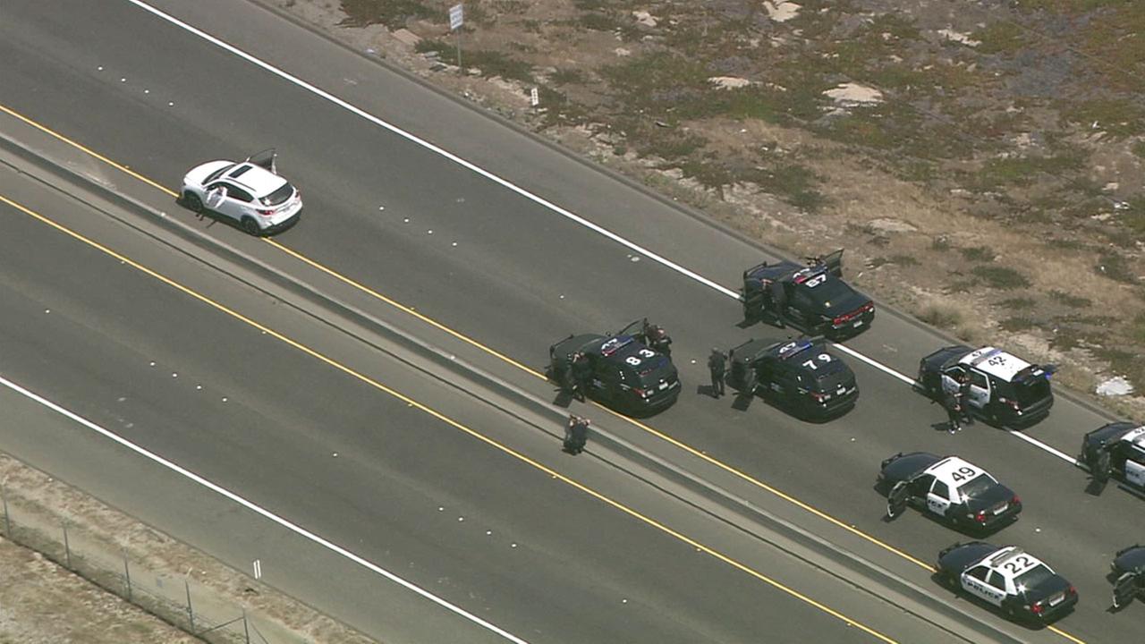 Stolen car suspect leads police on slowspeed chase in Huntington Beach