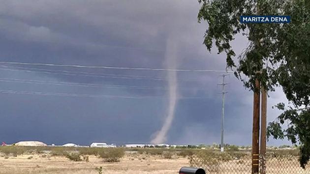 A funnel cloud was seen touching down near the Victorville airport on Sunday, May 7, 2017.