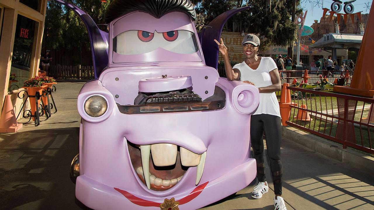 Oscar-winning actress Viola Davis celebrates Haul-O-Ween with Mater at Cars Land in Disney California Adventure Park in Anaheim, Calif., on Thursday, Oct. 26, 2017.