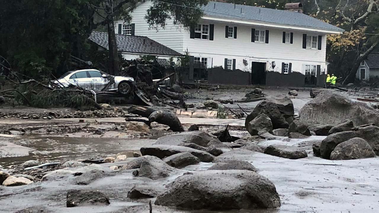 In this photo provided by Santa Barbara County Fire Department, mud and debris flow due to heavy rain in Montecito. Calif., Tuesday, Jan. 9, 2018.