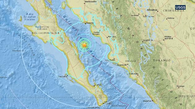 This map from the U.S. Geological Survey indicates the location of an earthquake that struck around 45 miles north-northeast of Loreto, Mexico, on Friday, Jan. 19, 2018.