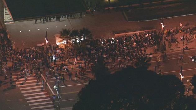 Ferguson protesters gather in front of LAPD Administration Building at 100 W. 1st Street, Tuesday, Nov. 25, 2014. <span class=meta></span>