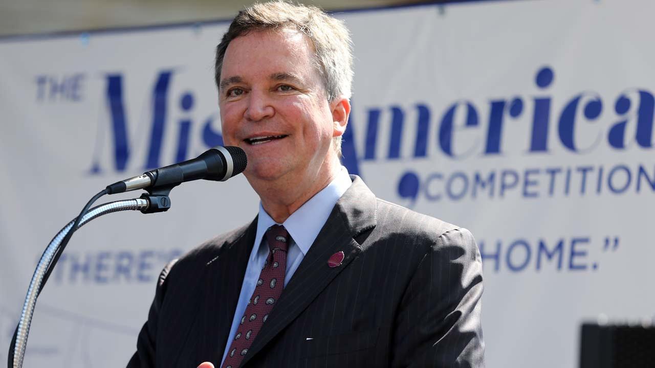 Sam Haskell, CEO of Miss America Organization, speaks during Miss America Pageant arrival ceremonies Tuesday, Aug. 30, 2016, in Atlantic City.