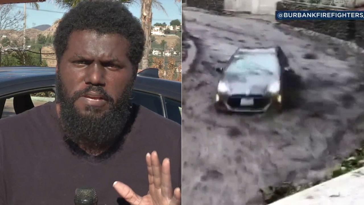 Desionne Franklin and his girlfriend were in his Prius when a river of mud picked up the car and swept it down the Burbank road like a bobsled.