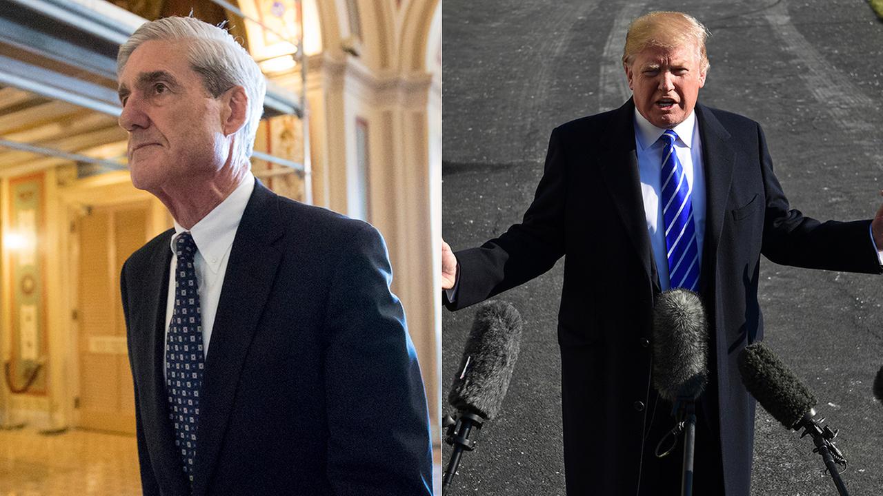 Special counsel Robert Mueller, left, is seen at the Capitol in Washington. President Trump, right, talks with reporters on South Lawn of the White House.