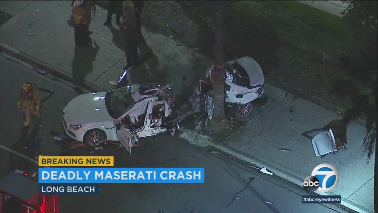1 dead, 1 critically injured in violent singlecar crash in Long Beach