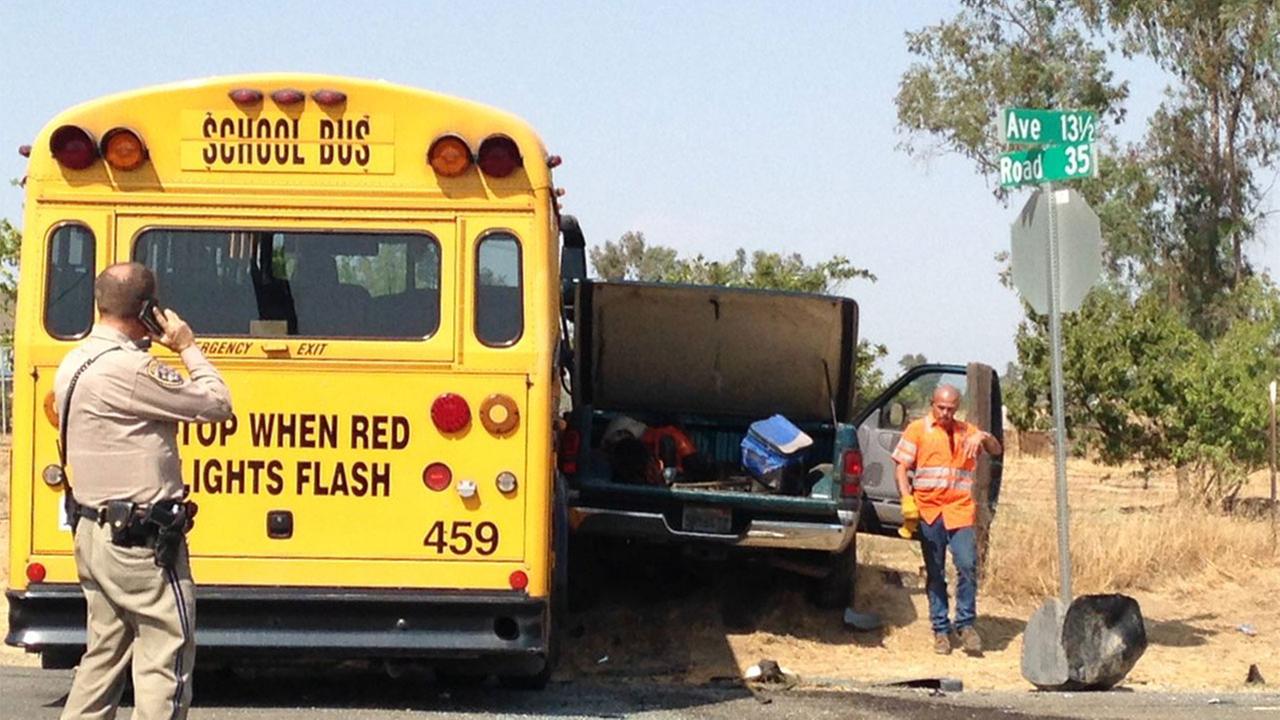 Bus driver airlifted to hospital after collision with pickup truck in Madera County