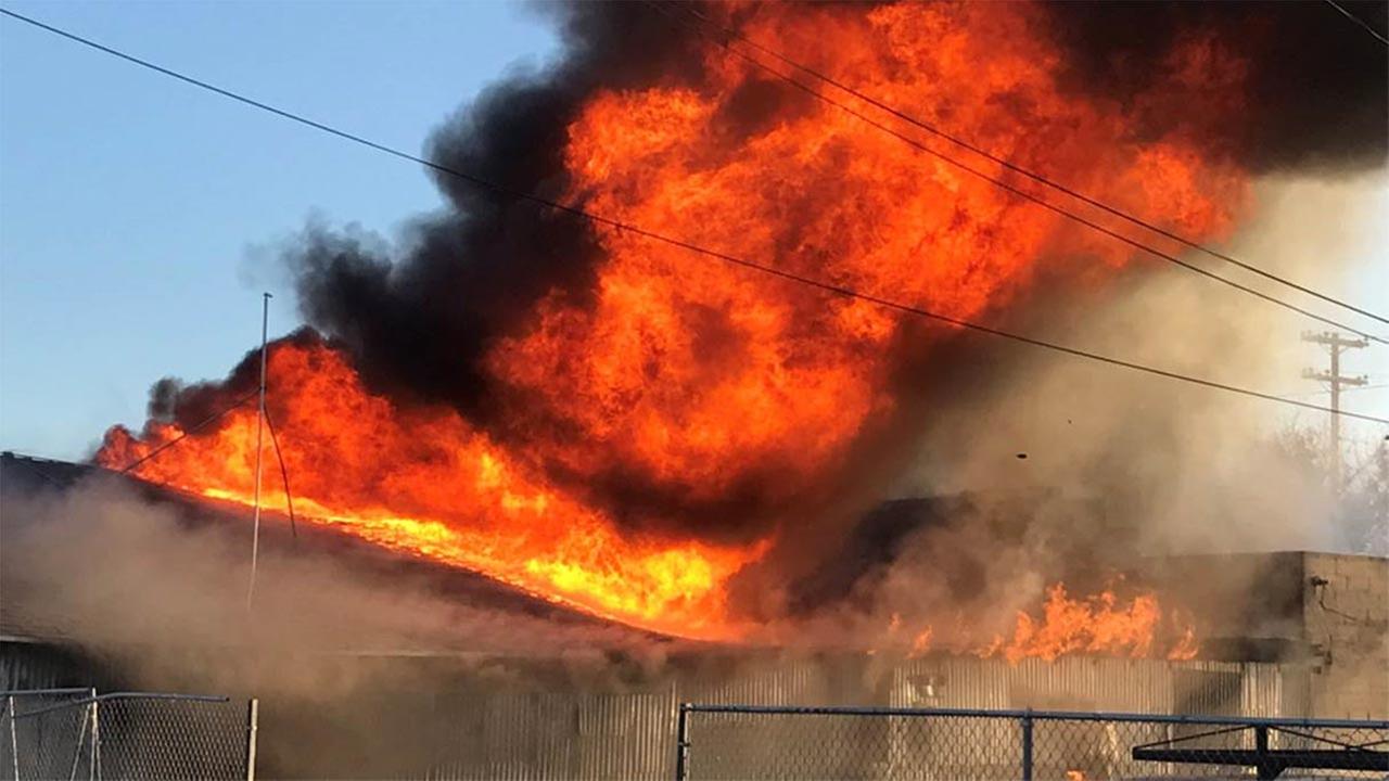 Crews battle 2-alarm fire in Huron