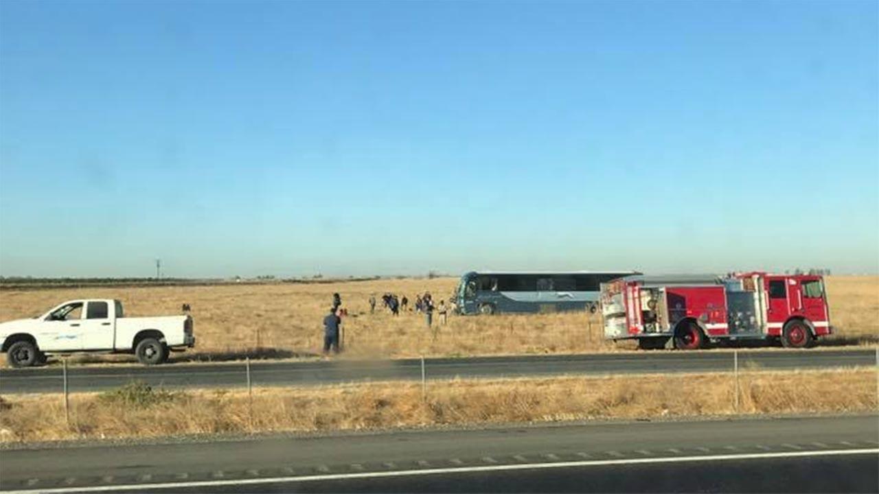 Greyhound bus crashes on Highway 99 in Traver