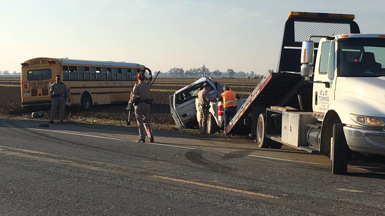 5 taken to the hospital after crash involving school bus just outside Visalia