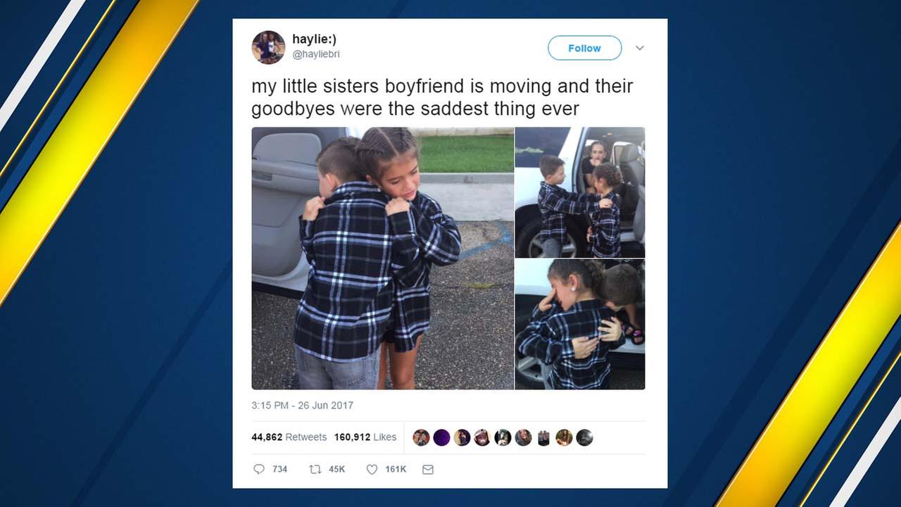 Tweet of 9-year-old couple saying tearful goodbye goes viral