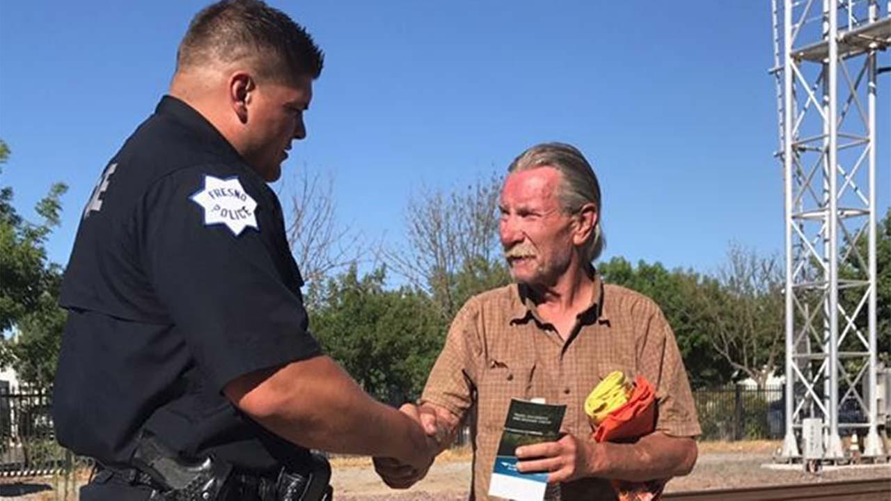 Fresno Police Officers pool their money to buy homeless man train ticket to get to his grandson