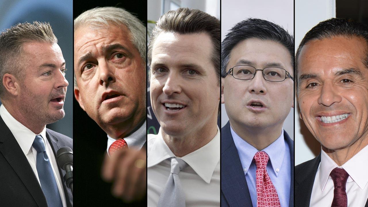 Left to right: Travis Allen, John Cox, Gavin Newsom, John Chang, Antonio Villaraigosa