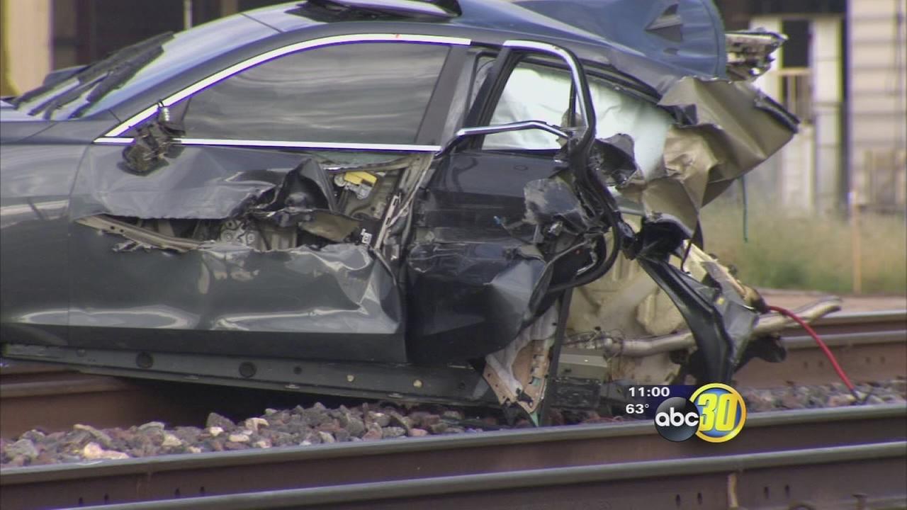 Car hit by Amtrak train near Madera