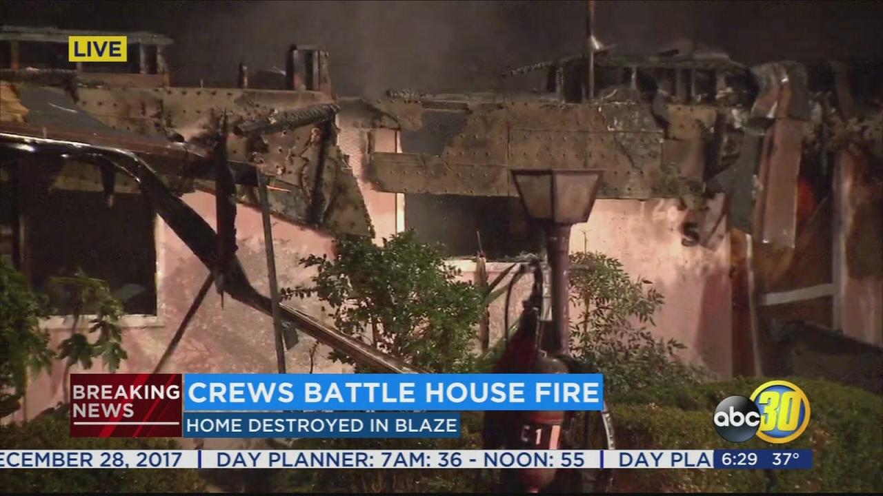 Home destroyed by fire in Southeast Fresno