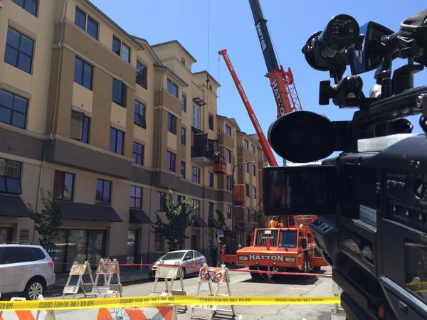 Roads were blocked off after a balcony collapsed in Berkeley, Calif. on Tuesday, June 16, 2015. <span class=meta>KGO-TV/Dean Smith</span>