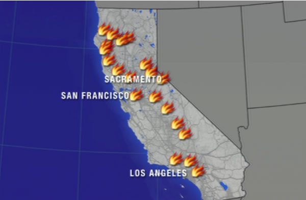 Firefighters Battling 21 Wildfires All Across California 4236