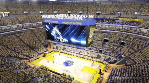 This animation shows what the proposed inside of the new Warriors arena will look like in San Franciscos Mission Bay.