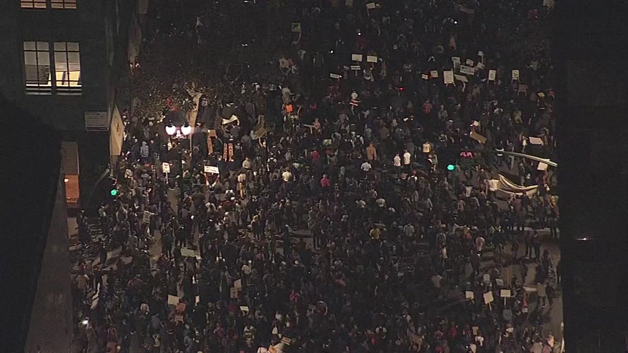<div class='meta'><div class='origin-logo' data-origin='none'></div><span class='caption-text' data-credit='KGO-TV'>Bay Area residents are protesting Donald Trump and the results of the 2016 election.</span></div>