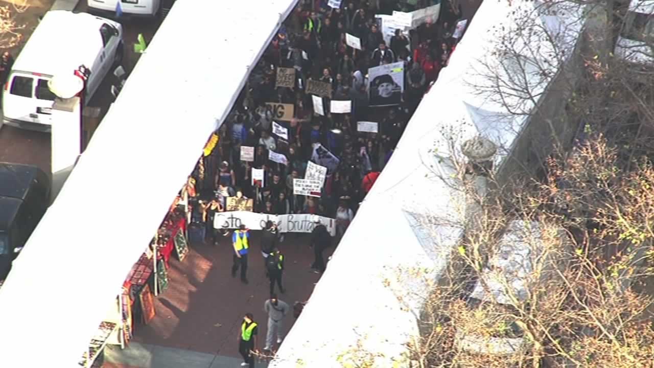 <div class='meta'><div class='origin-logo' data-origin='none'></div><span class='caption-text' data-credit='KGO-TV'>Demonstrators protesting the shooting death of Mario Woods by multiple officers marched through downtown San Francisco on Friday, December 11, 2015.</span></div>