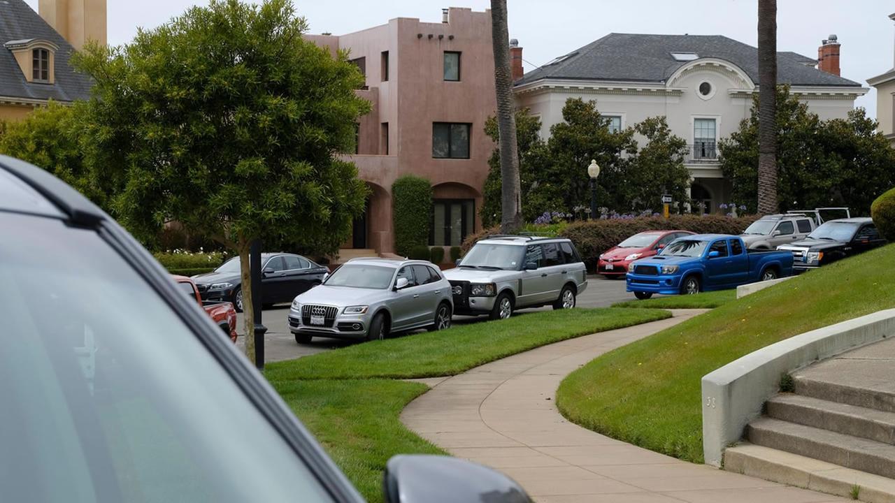 Cars appear parked in front of homes on Presidio Terrace in San Francisco on Monday, Aug. 7, 2017.