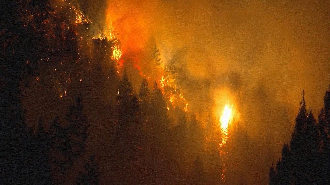 Fire burning in Santa Cruz Mountains