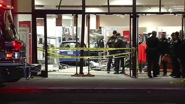 Six people were injured after a car jumped a curb and drove 50-feet inside a Macy's department store in Newark on Jan. 14, 2015.