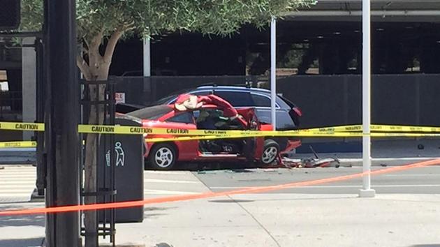 One person died and three were injured in a multi-vehicle crash at Mineta San Jose International Airport in San Jose, Calif. on Wednesday, July 1, 2015.