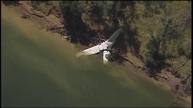A single-engine Icon A5 plane crash is seen near Lake Berryessa in Napa County on Monday, May 8, 2017.