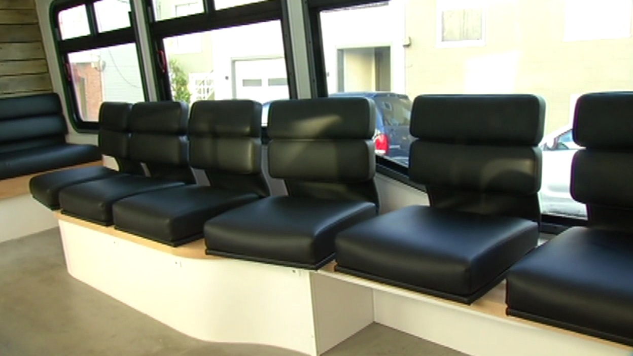 Along with leather seats, Leap buses also have Wi-Fi. (KGO-TV) <span class=meta></span>