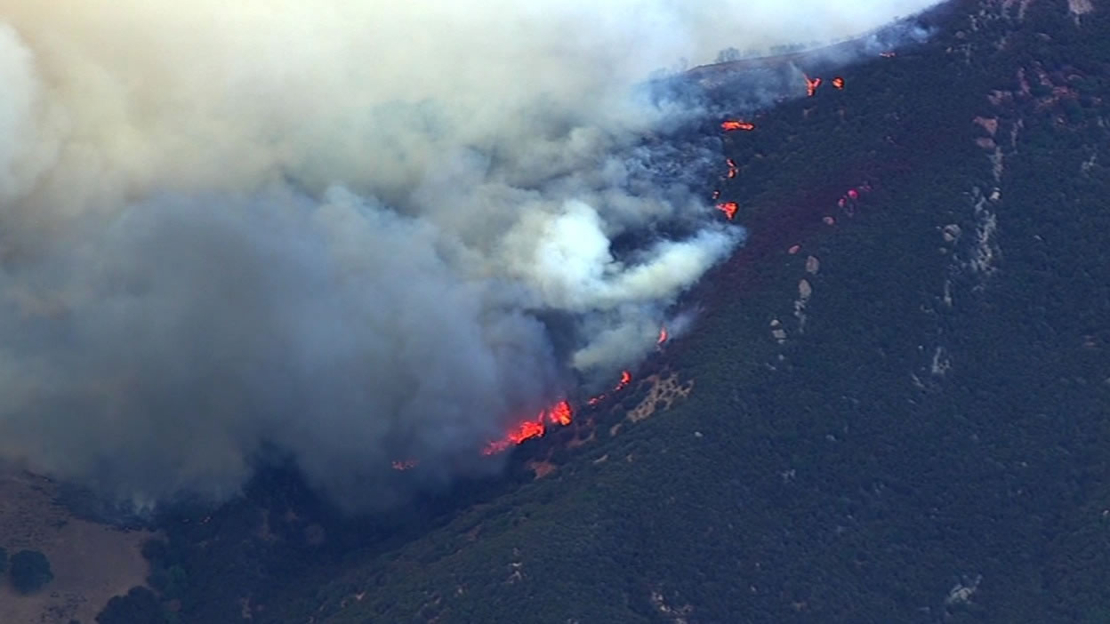 SKY7 HD was over a 150-acre flare-up of the Wragg Fire burning near Lake Berryessa on Tuesday, July 28, 2015. <span class=meta>KGO-TV</span>