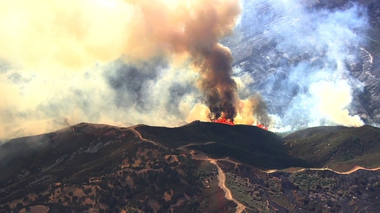 SKY7 HD was over a 400-acre flare-up of the Wragg Fire near Lake Berryessa on Tuesday, July 28, 2015. <span class=meta>KGO-TV</span>