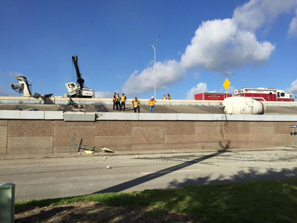 An overturned cement truck shut down several lanes of the Spur 330 at Rollingbrook <span class=meta>KTRK Photo</span>