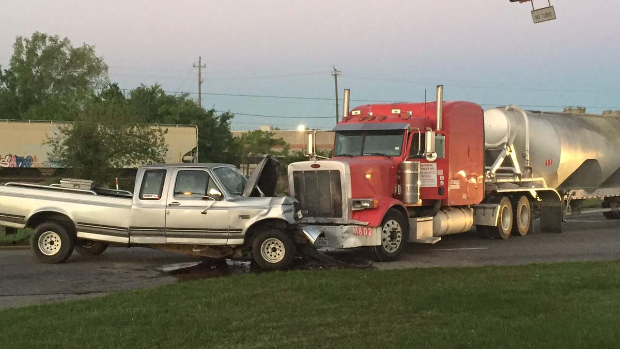 Pickup truck crashes with big rig in NW Houston